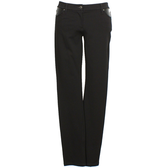 EILEEN FISHER Black Viscose Stretch Ponte Leather Trim Skinny Jean Pants 4